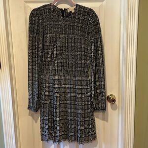 Michael Kors Black Pleated Skirt Long Sleeve Dress